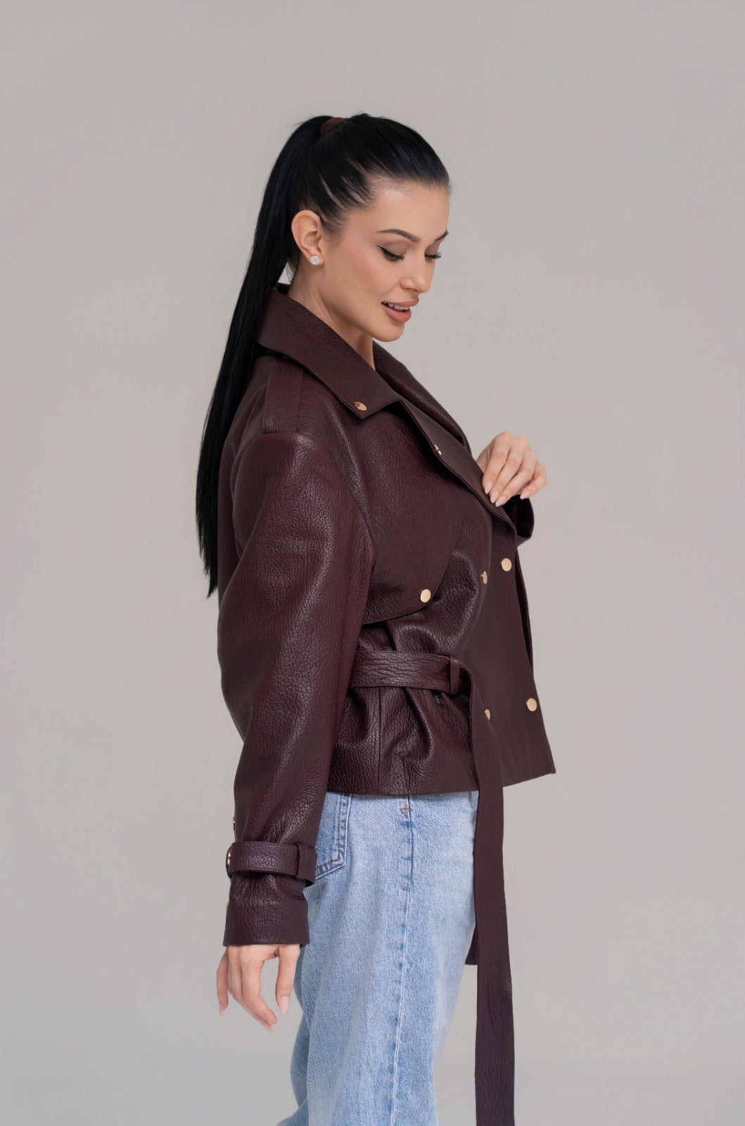 Jachetă Scurtă din Piele Naturala – Burgundy Intense