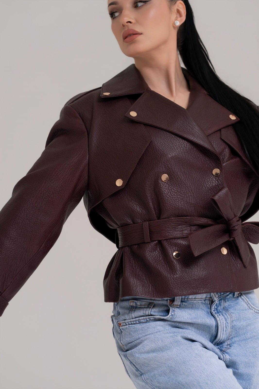 Jachetă Scurtă din Piele Naturala – Burgundy Intense