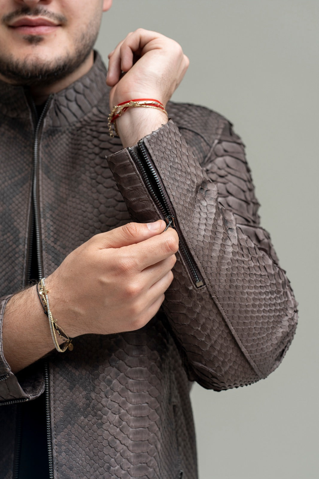 Jachetă Bărbătească din Piele Naturală – Textură Exotică Python Grey