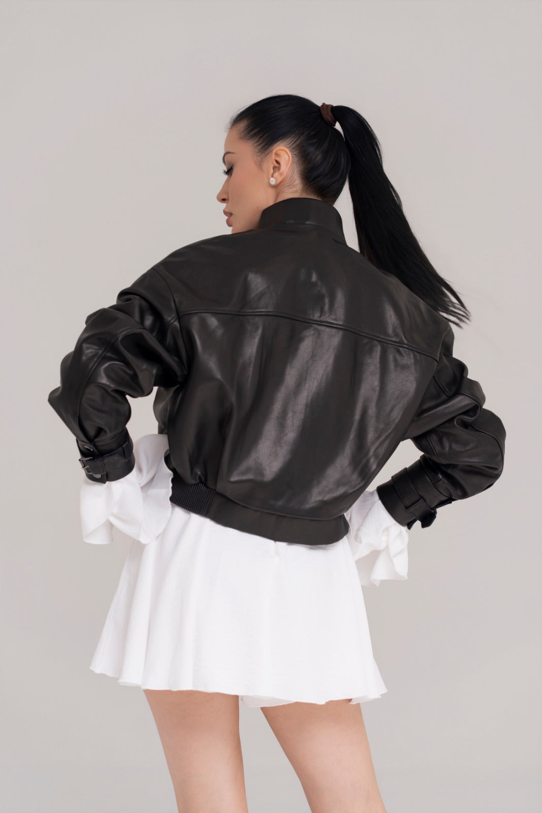 Jachetă Scurtă din Piele Naturală – Onyx Black Bomber