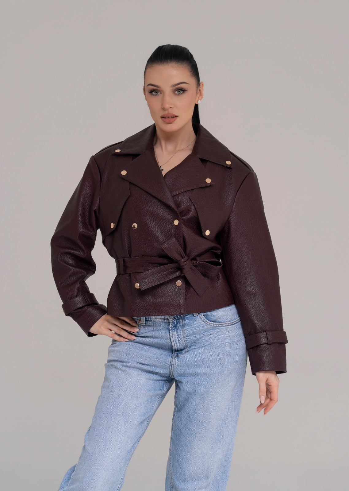 Jachetă Scurtă din Piele Naturala – Burgundy Intense