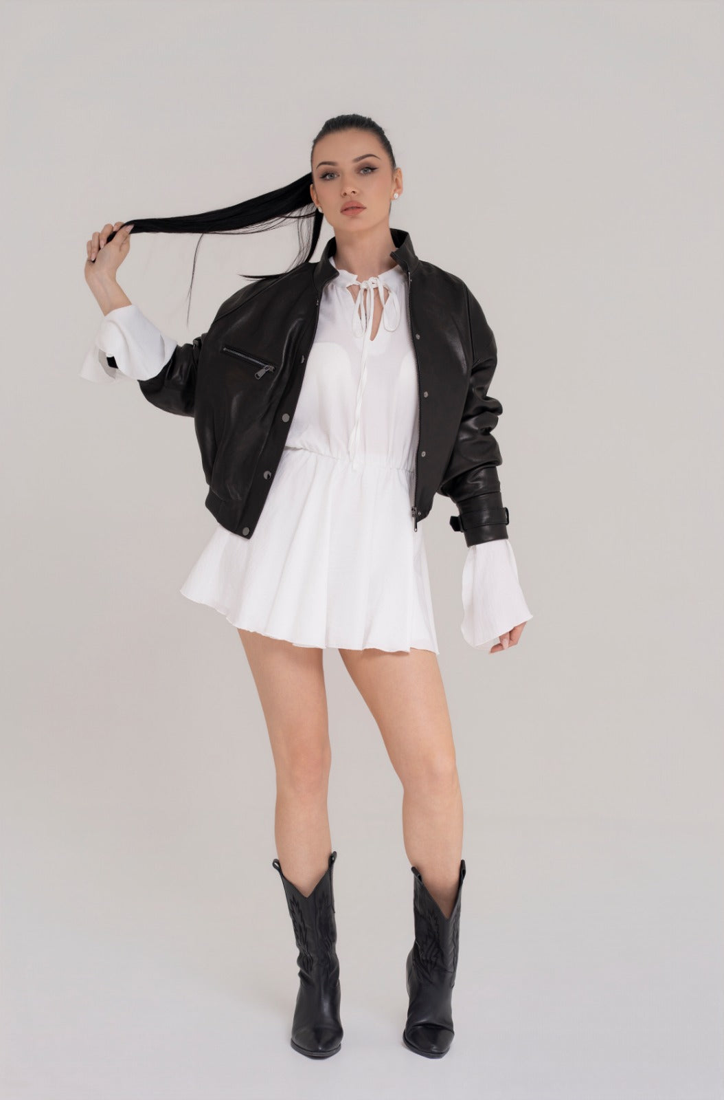 Jachetă Scurtă din Piele Naturală – Onyx Black Bomber