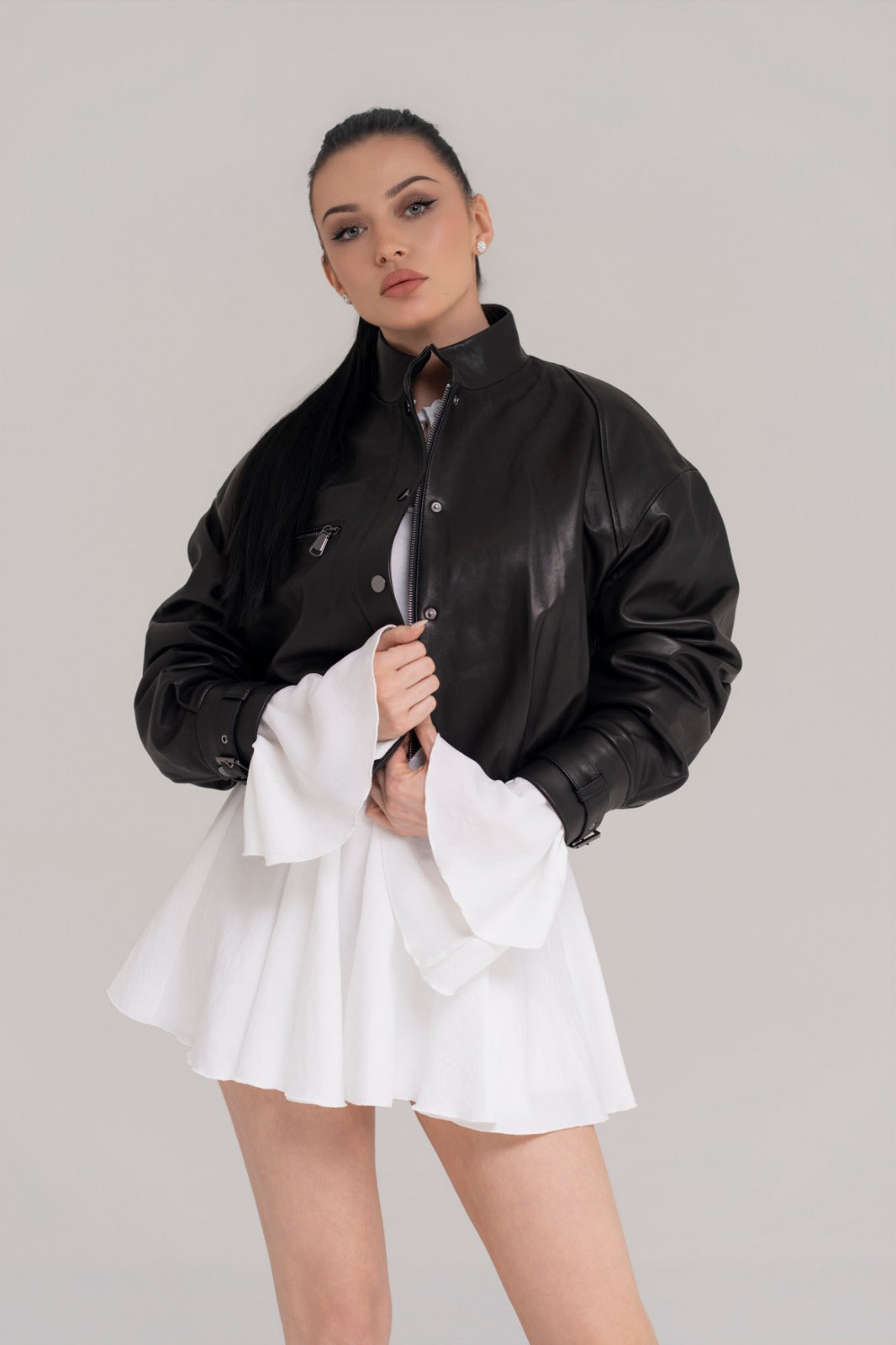 Jachetă Scurtă din Piele Naturală – Onyx Black Bomber