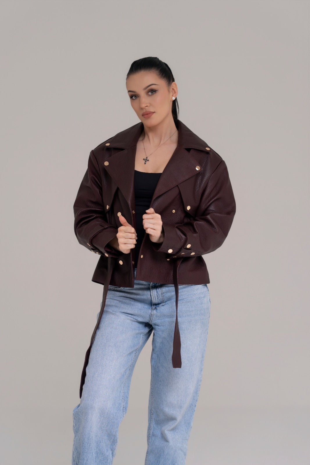 Jachetă Scurtă din Piele Naturala – Burgundy Intense