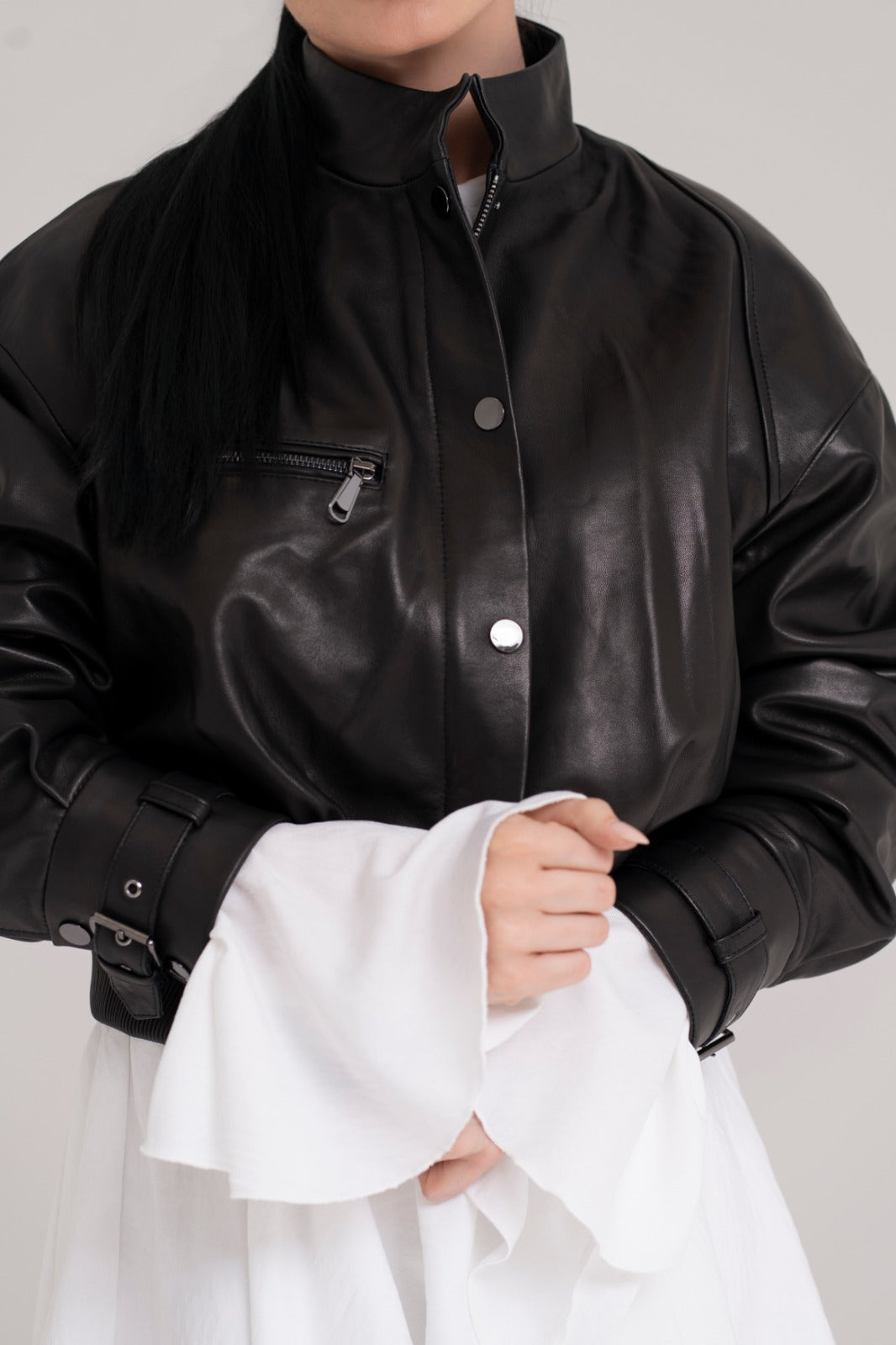 Jachetă Scurtă din Piele Naturală – Onyx Black Bomber