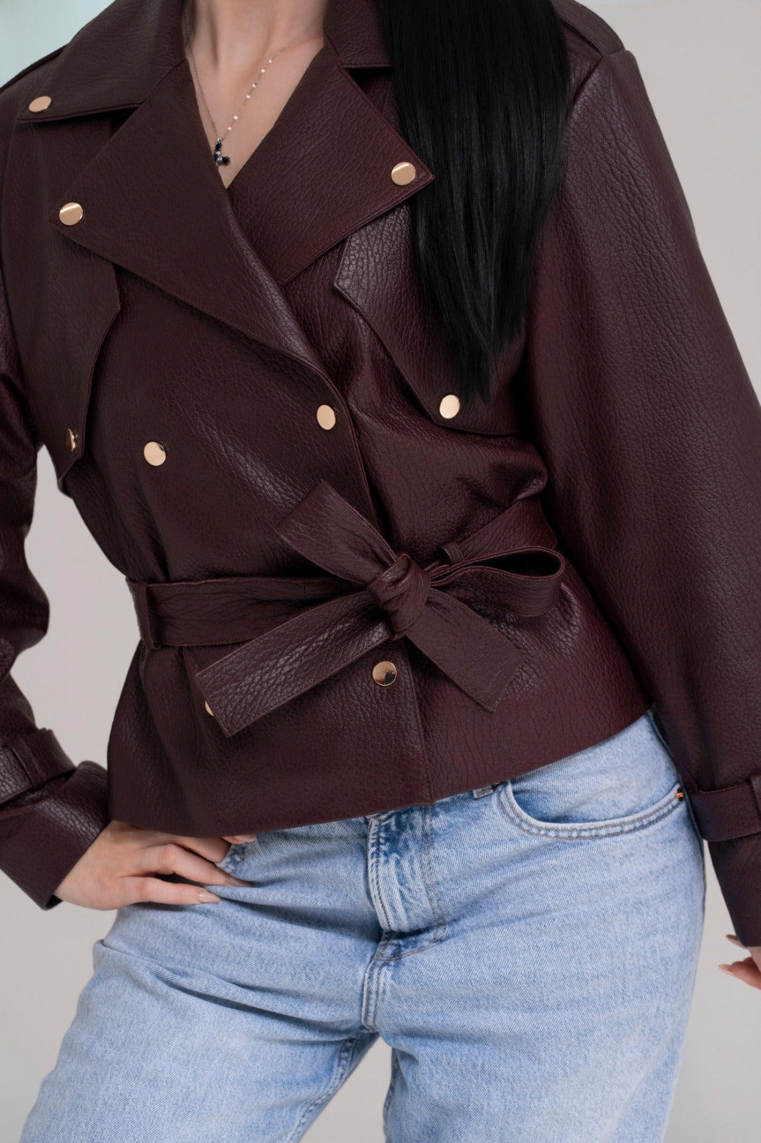 Jachetă Scurtă din Piele Naturala – Burgundy Intense