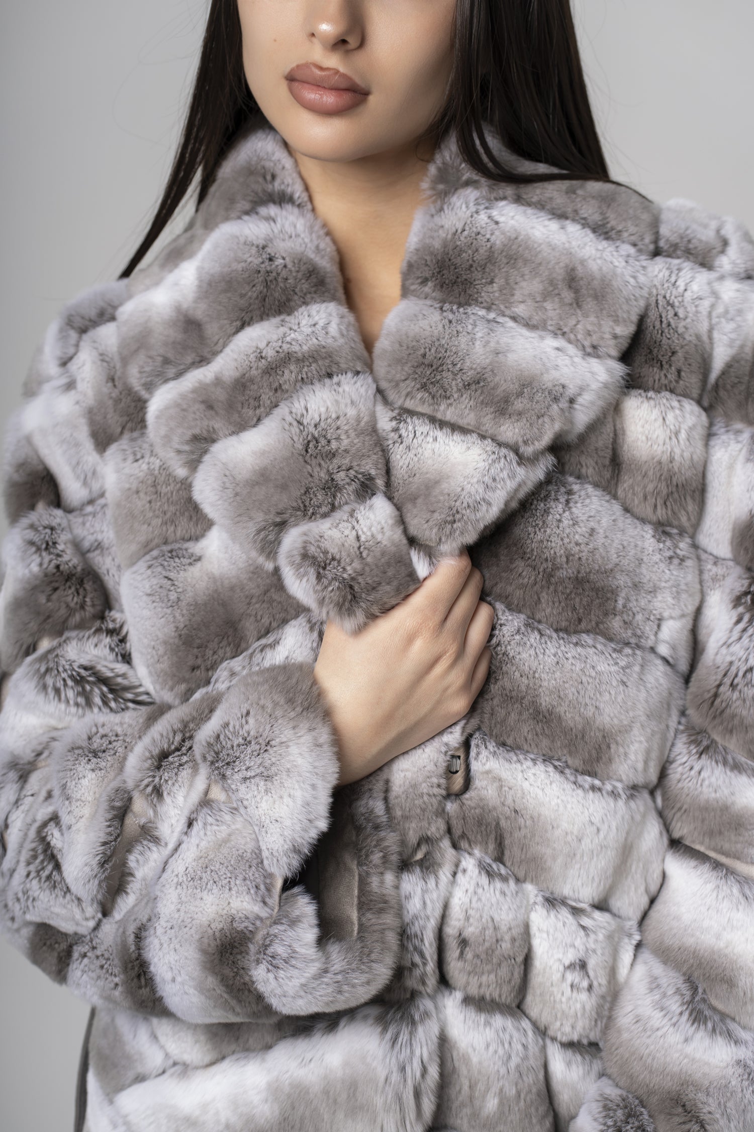 Haină Lungă din Blană Naturală – Chinchilla Rex Luxury