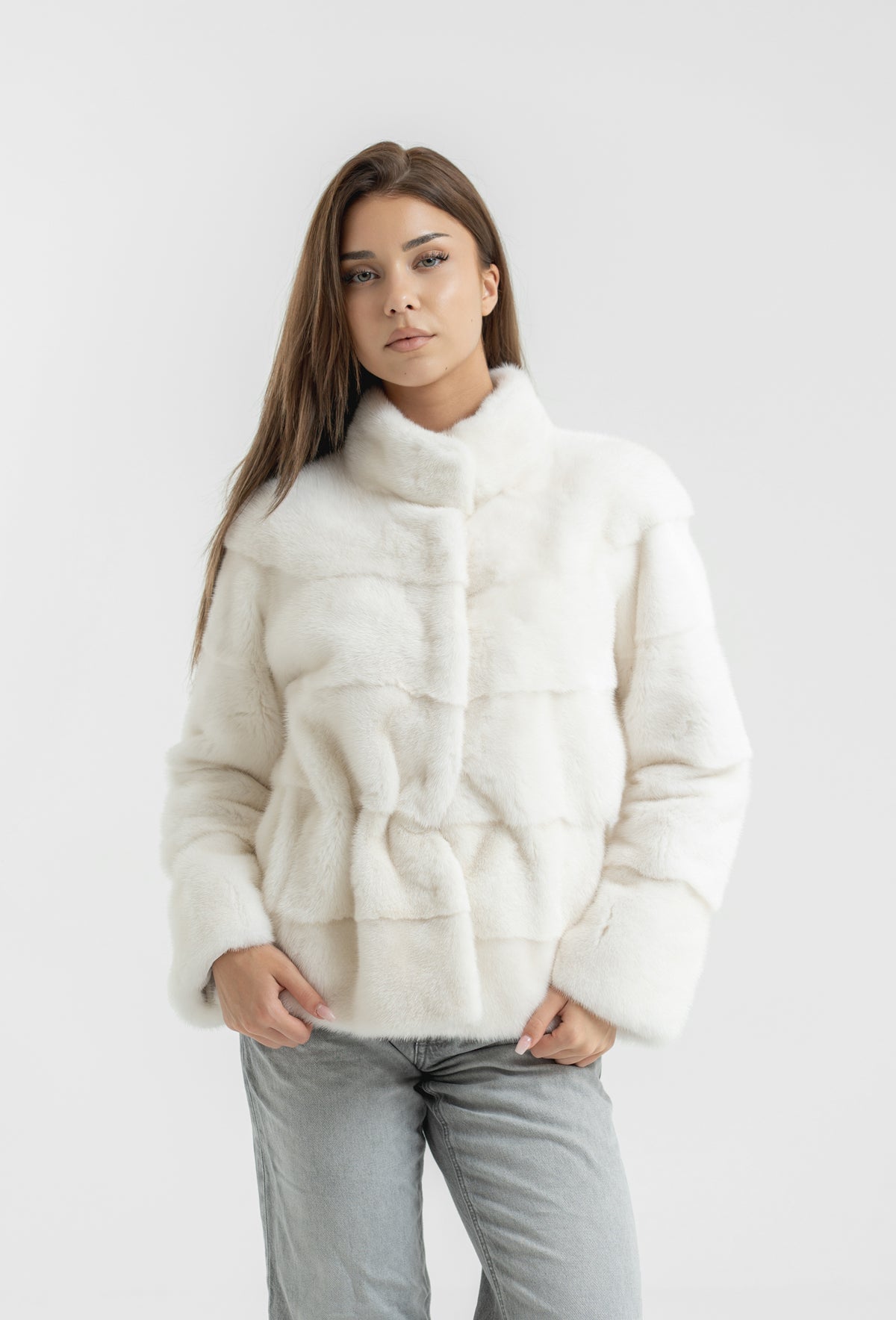 Blană naturală de vizon din bucată întreagă - WHITE