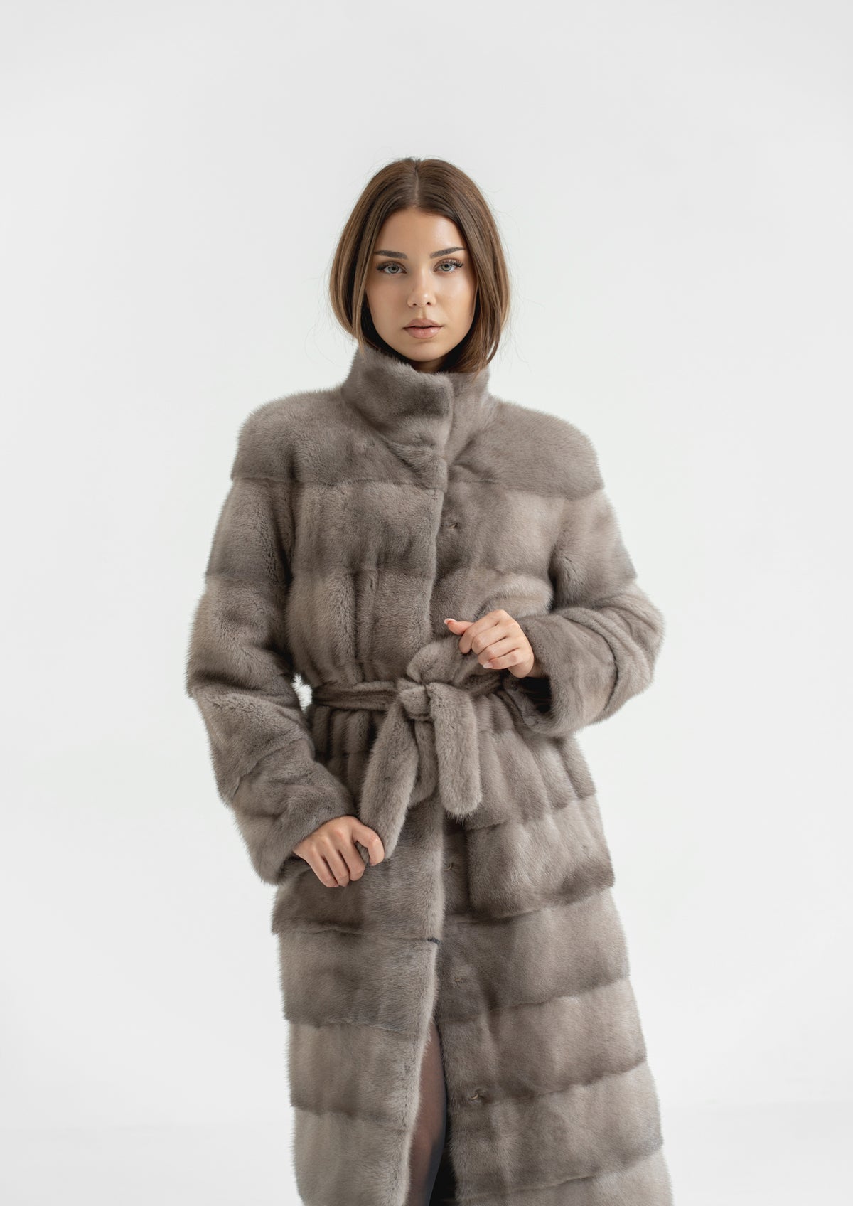 Haină din blană naturală de vizon din bucată întreagă - SILVER
