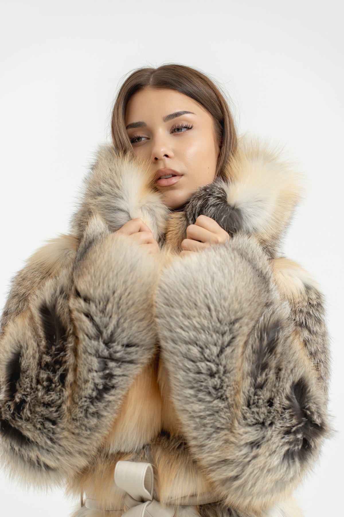 Haină lungă din blană naturală de vulpe Gold Frost
