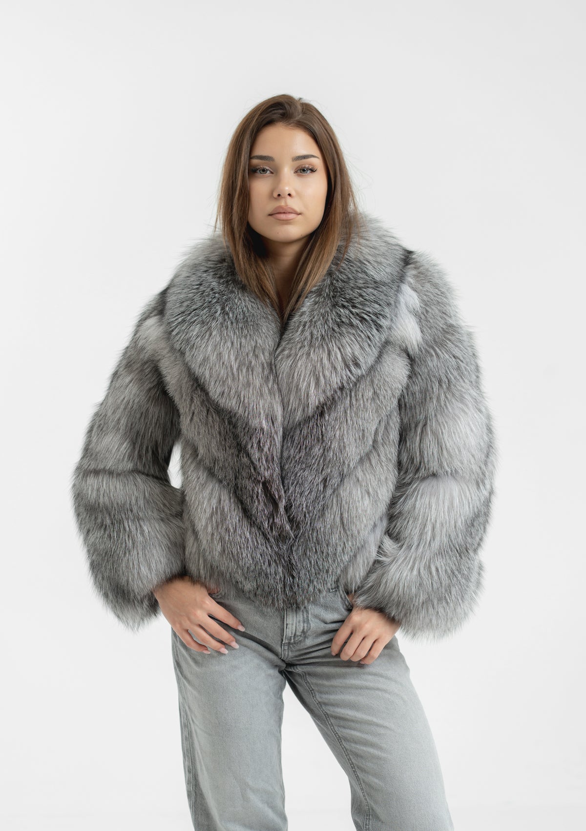 Blană naturală din vulpe argintie Frost