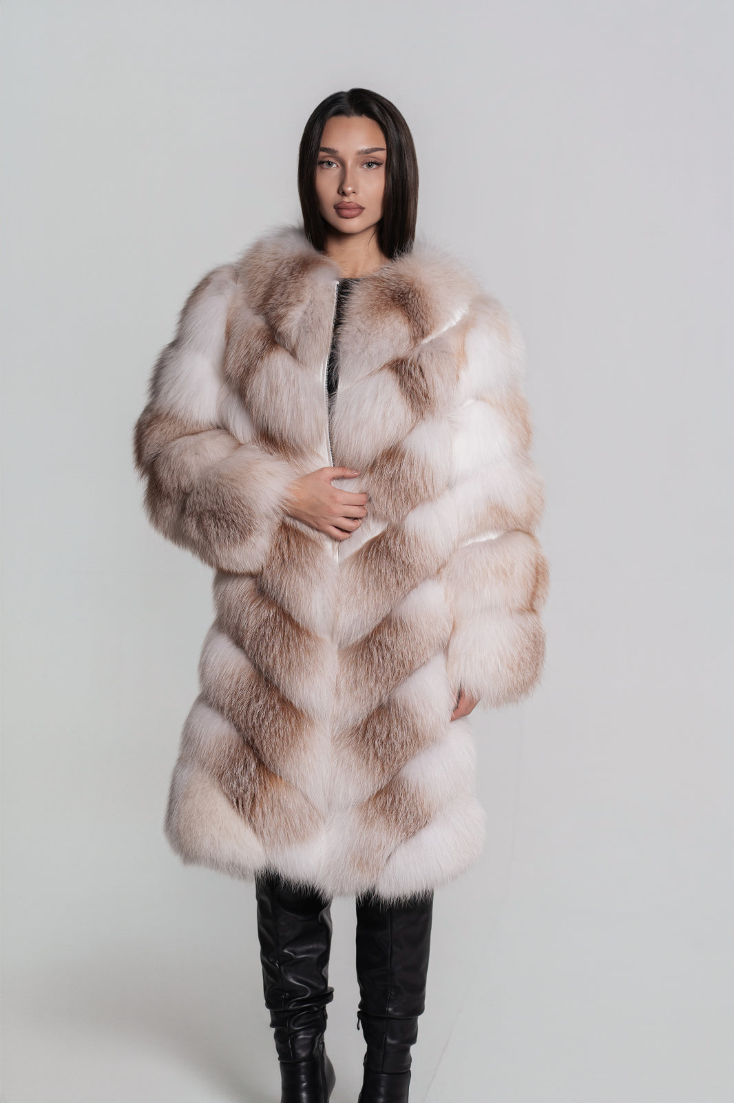 Haină de Lux din Blană Naturală de Vulpe Polară, Model Transformabil 2-în-1