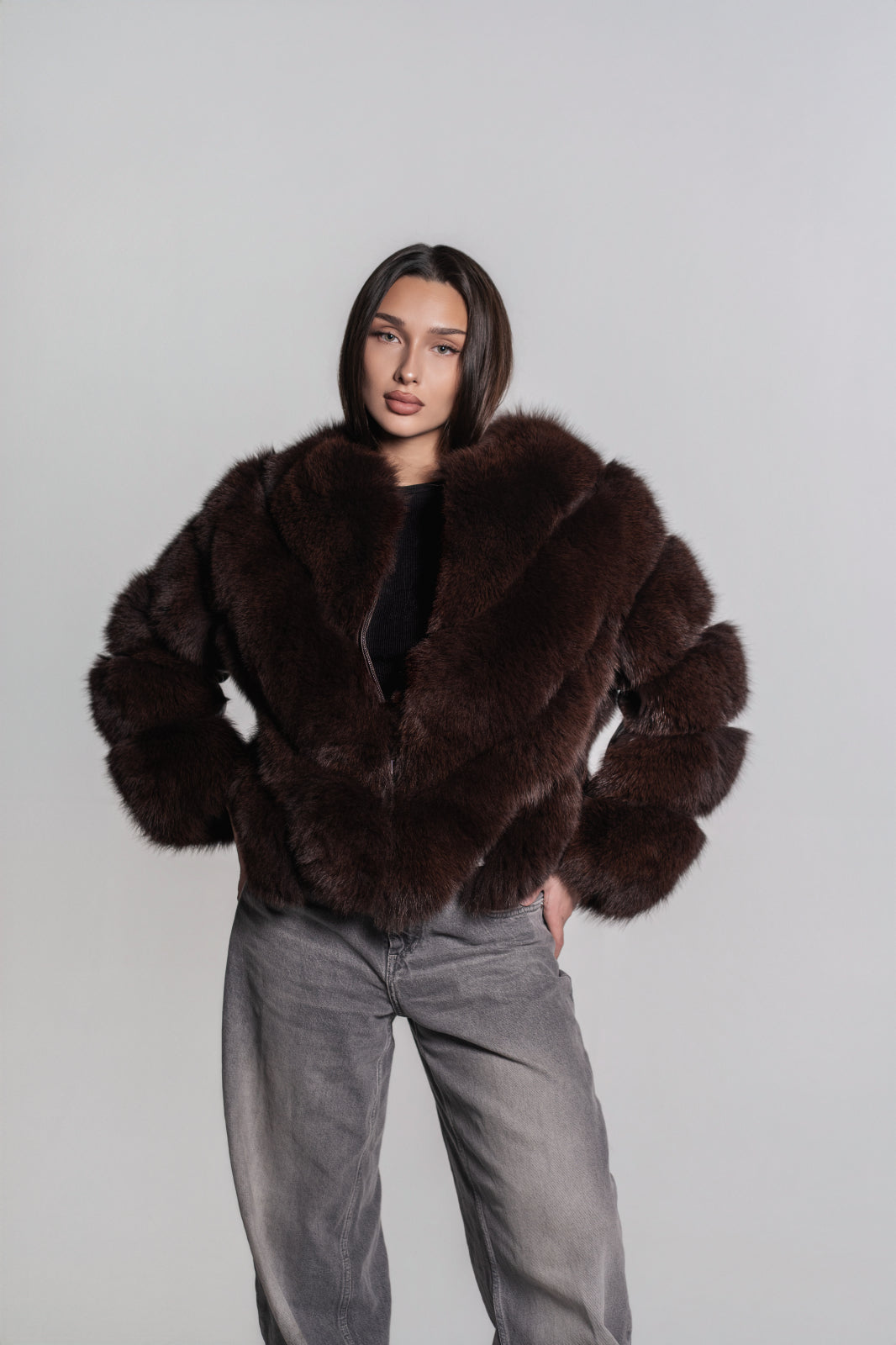 Blană din vulpe polară model 2in 1 lucrată pe suport de piele