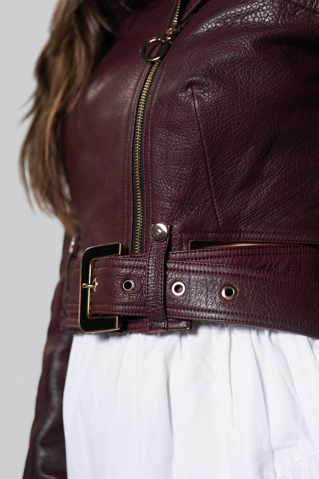 Geaca biker din piele de ovina, bordo