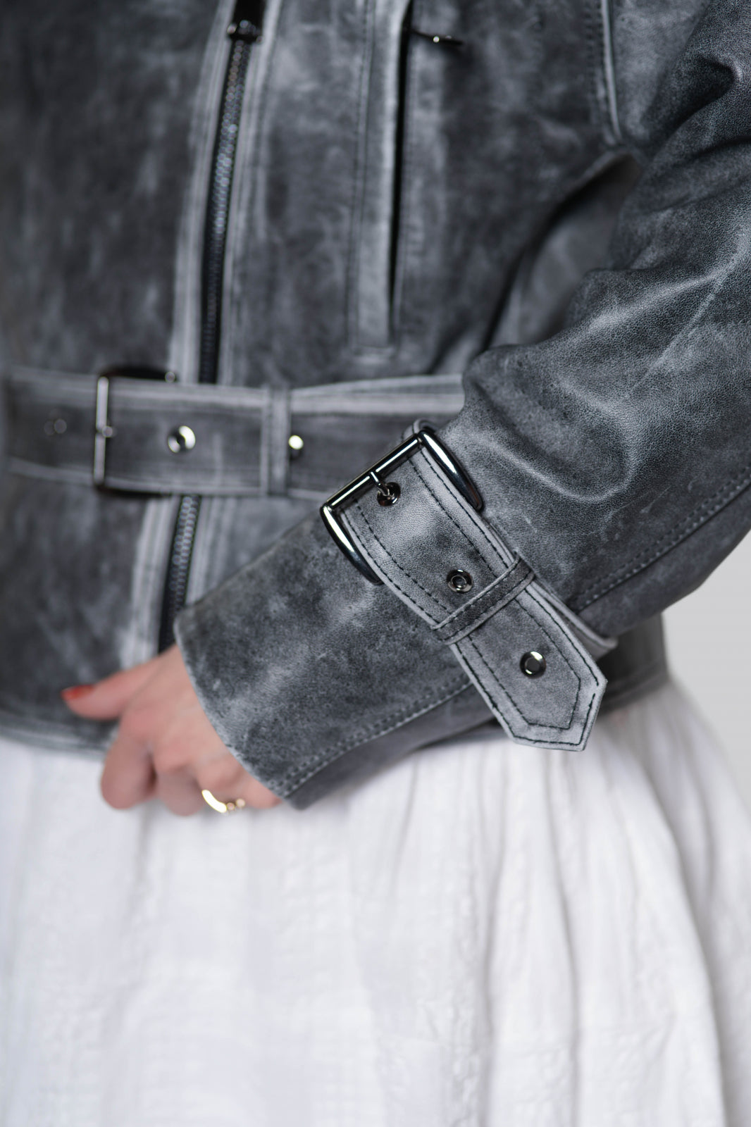 Geaca de piele de ovina biker vintage