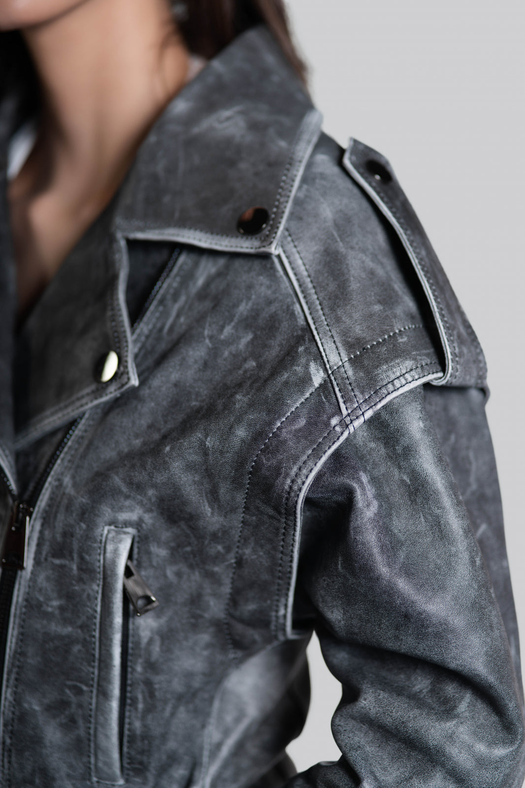 Geaca de piele de ovina biker vintage