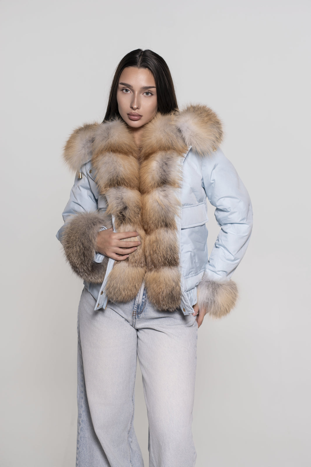 Geacă fas impermeabilă accesorizată cu blană de vulpe gold frost
