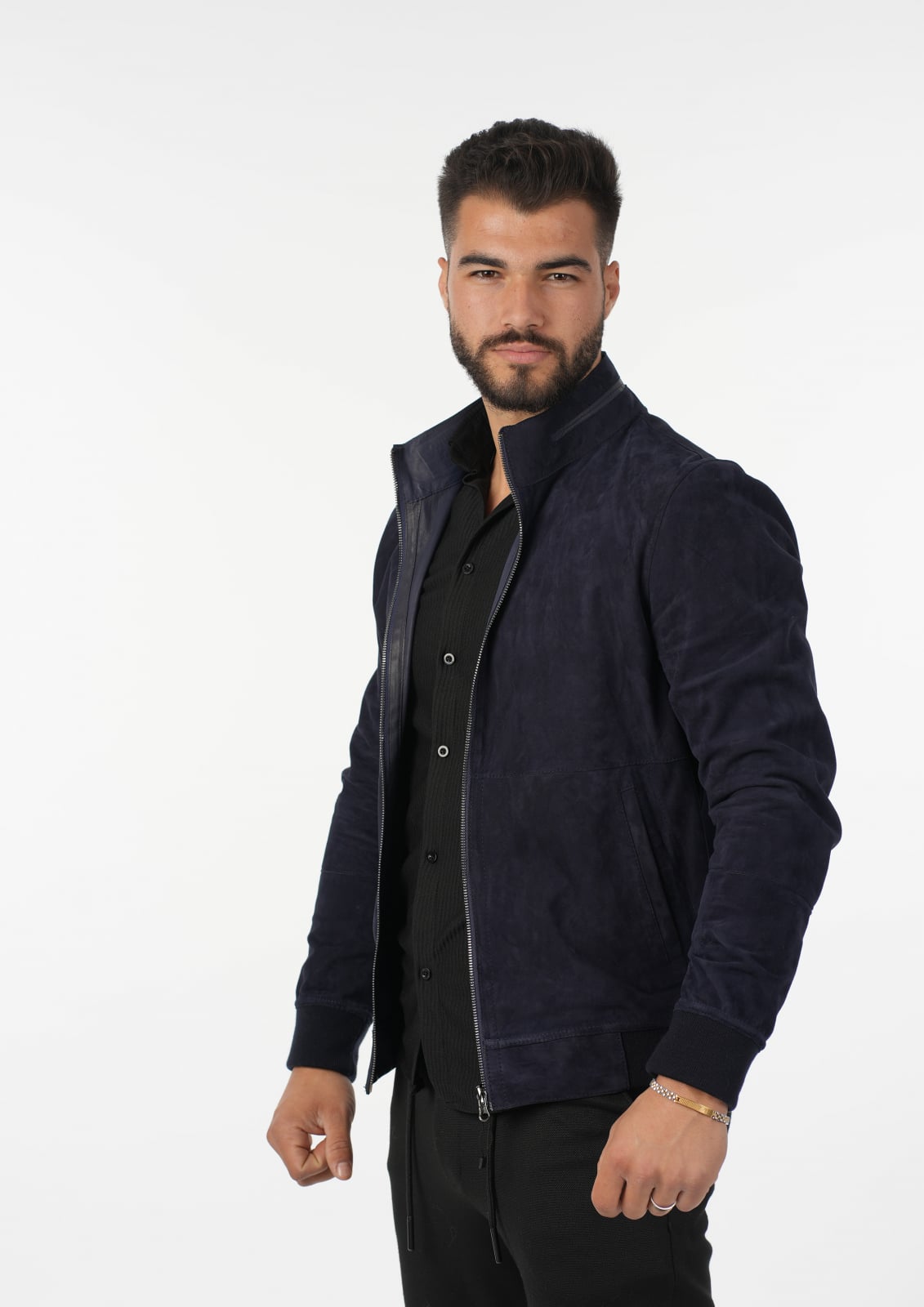 Geaca reversibiladin piele naturala de caprioara, albastra