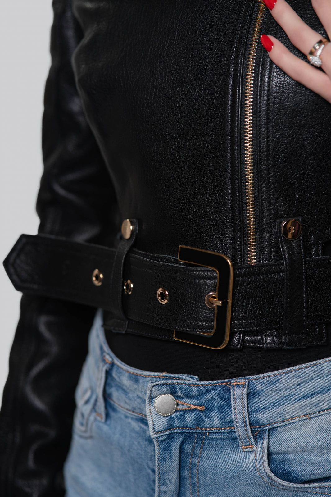 Geca biker din piele de ovina, negru mat