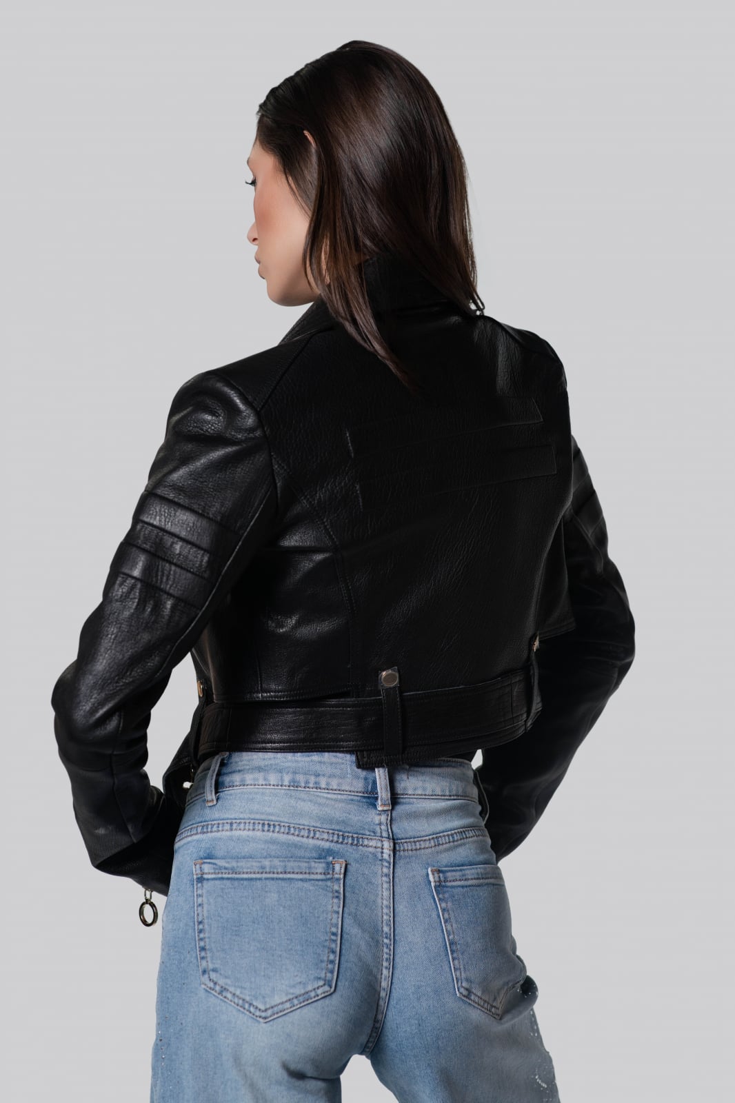 Geca biker din piele de ovina, negru mat