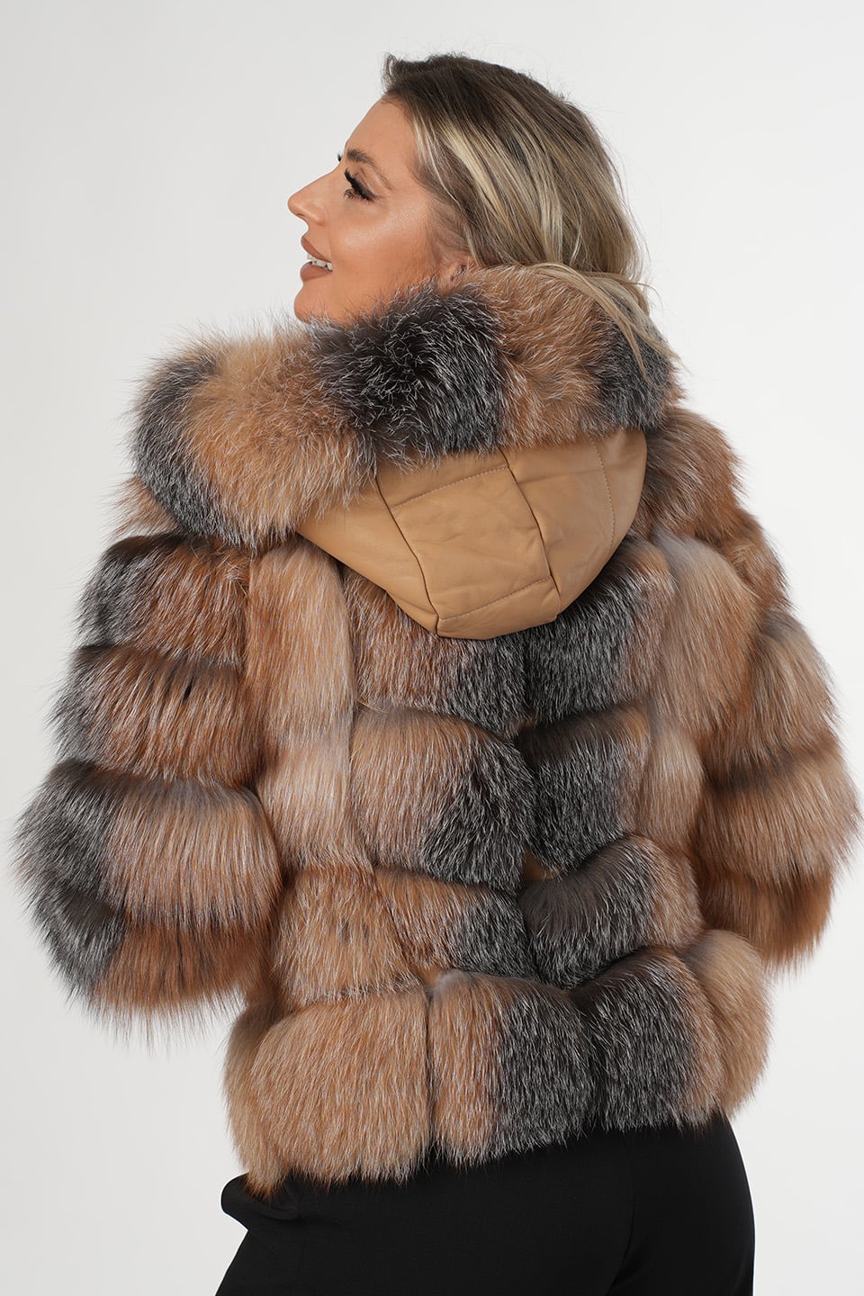 Haină din blană de vulpe canadiană - model 4 in 1