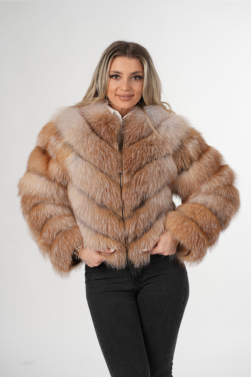Haină din vulpe gold model 2 în 1