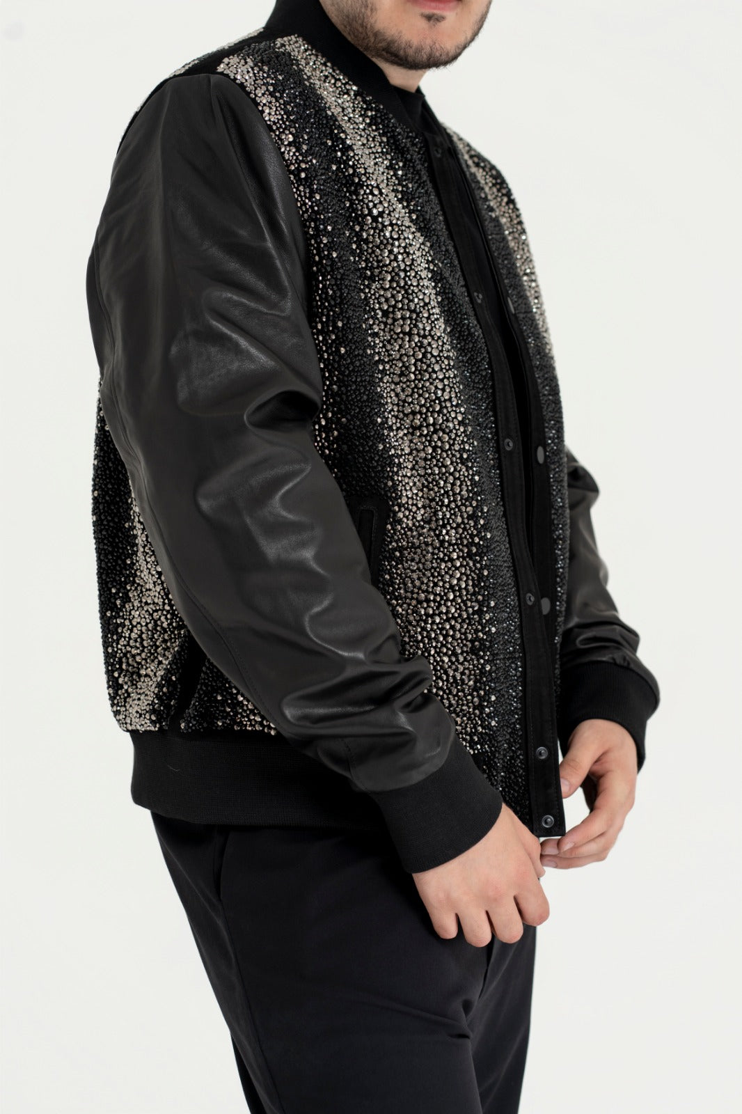 Jachetă Bomber de Lux – Black Diamond & Genuine Leather