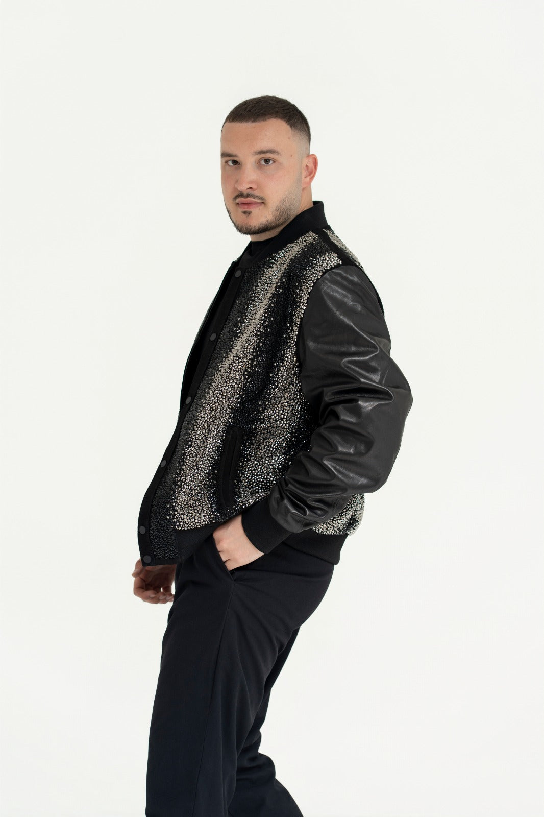 Jachetă Bomber de Lux – Black Diamond & Genuine Leather