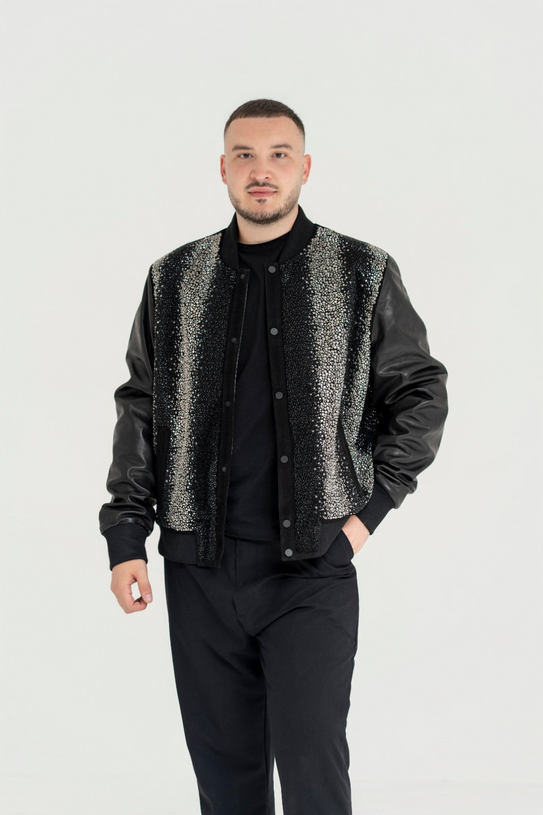 Jachetă Bomber de Lux – Black Diamond & Genuine Leather