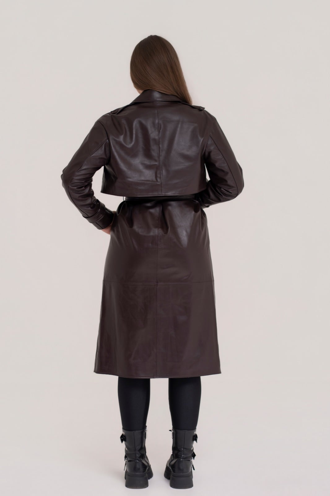 Trench de dama din piele naturala  Burgundy