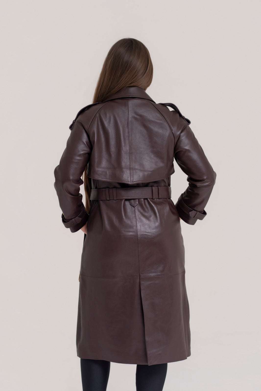 Trenci Lung din Piele Naturală Burgundy