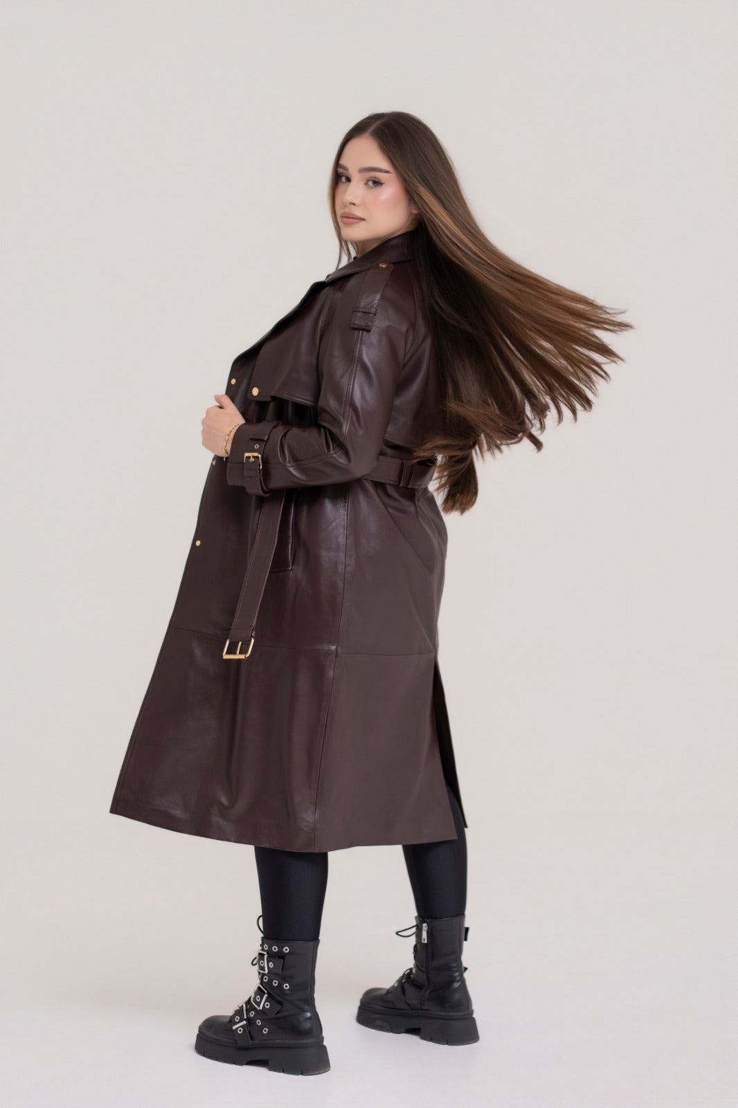 Trenci Lung din Piele Naturală Burgundy
