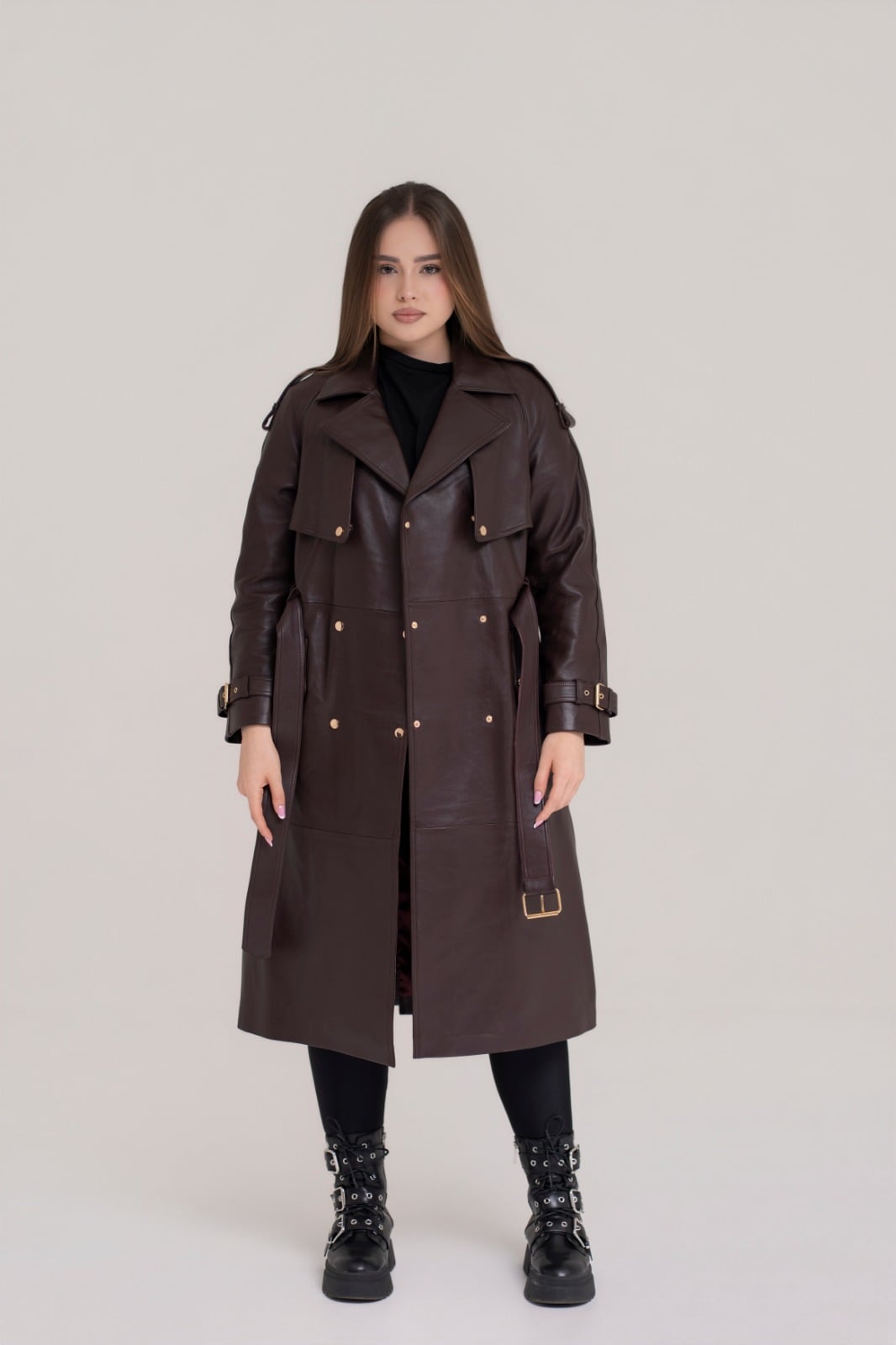Trenci Lung din Piele Naturală Burgundy